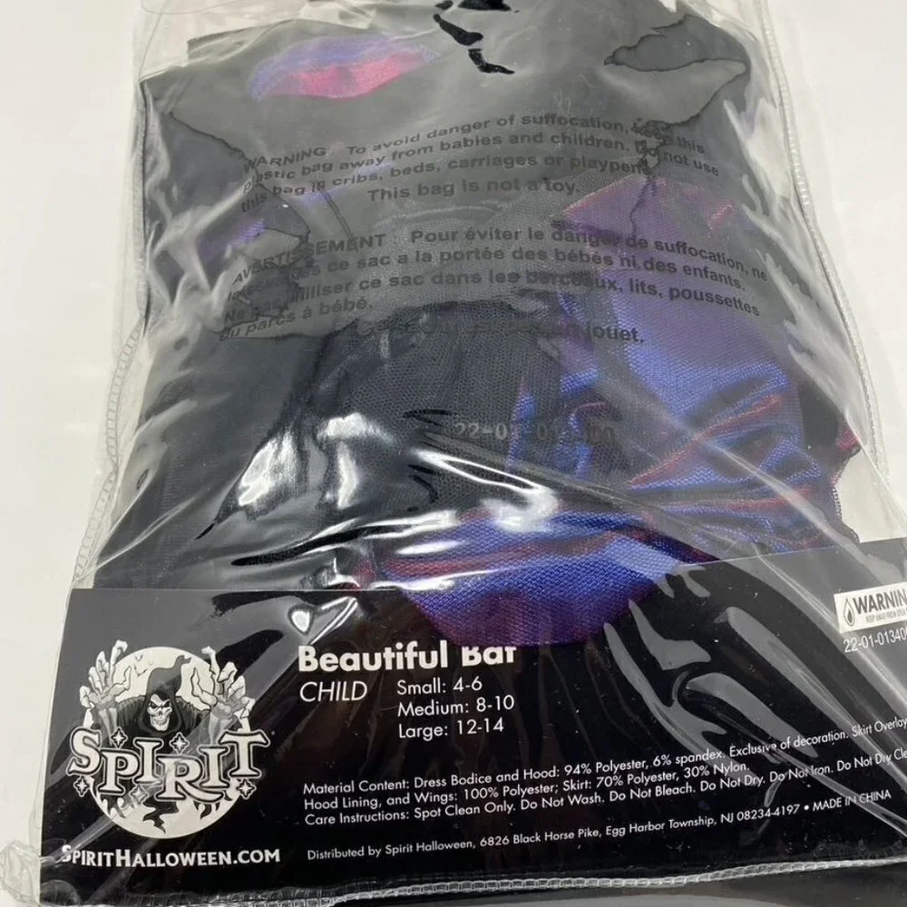 Spirit Halloween Kid's Beautiful Bat Costume Dress Lg 12-14